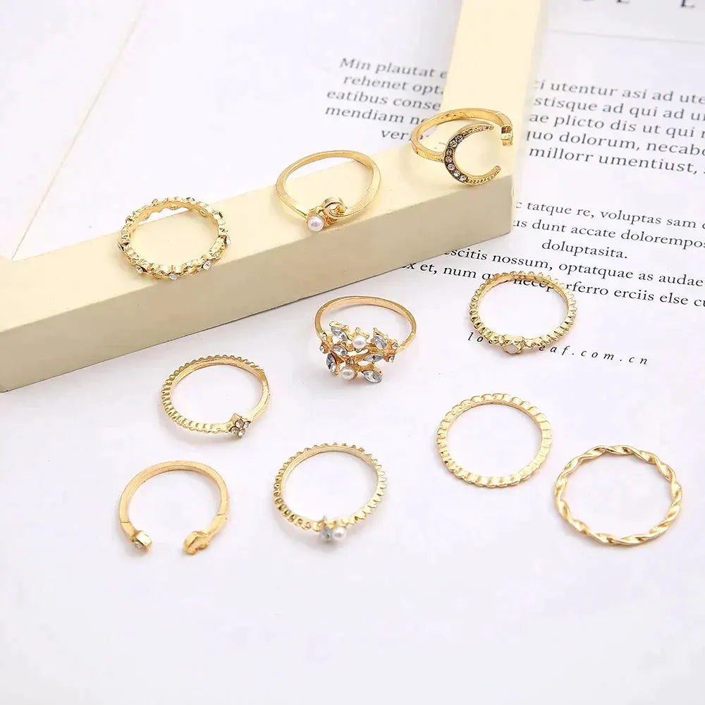 10er-Pack Bohemian Silber- und vergoldete Ringe