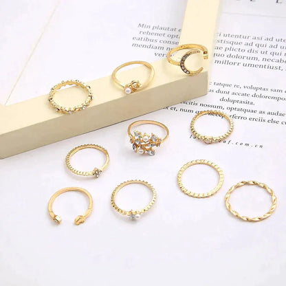 10er-Pack Bohemian Silber- und vergoldete Ringe
