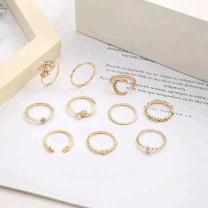 10er-Pack Bohemian Silber- und vergoldete Ringe