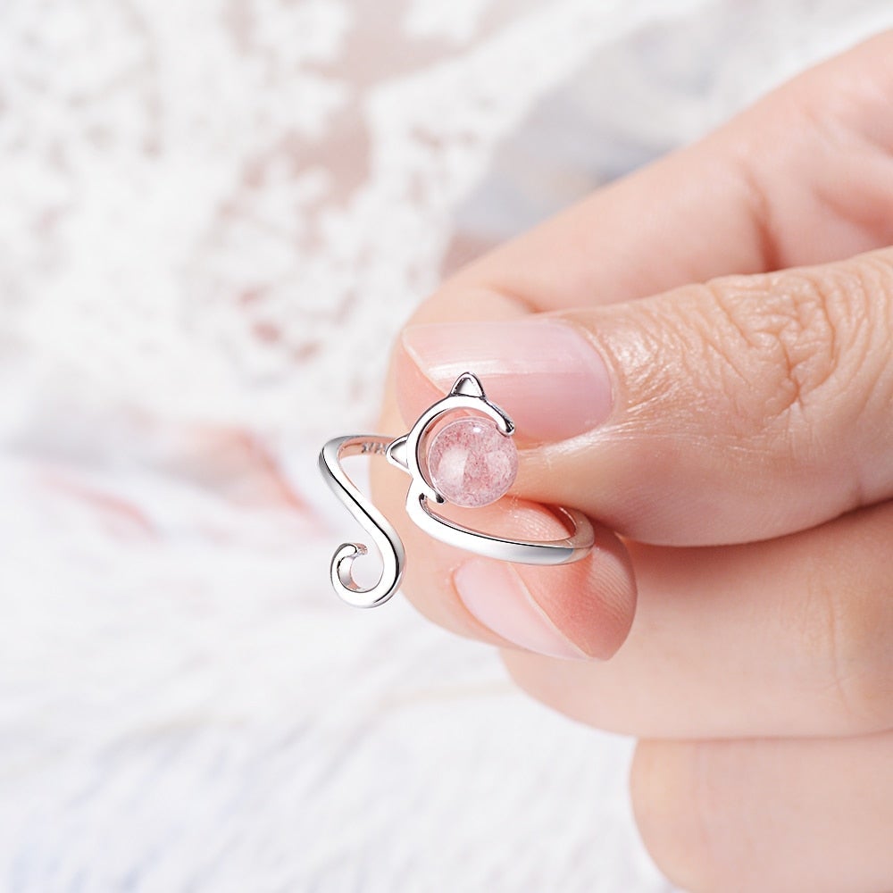 Rosa Kätzchenring aus 925er Sterlingsilber und Achat