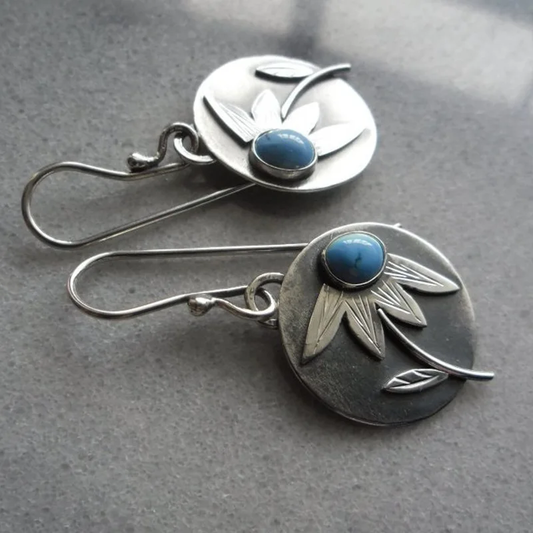Vintage Silberohrringe mit Blume und blauem Steinchen