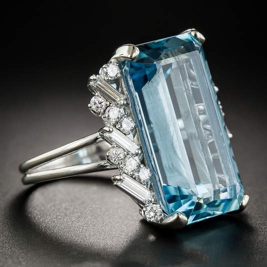 Vintage Silberring mit hellblauem Kristall und Zirkonia