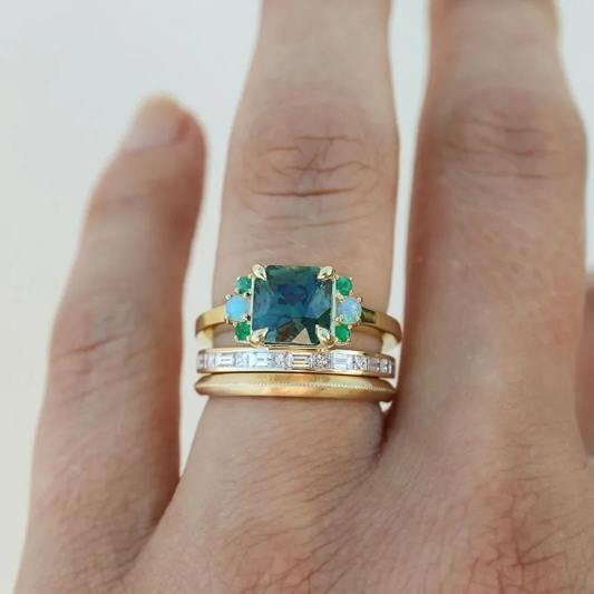 Vintage Ring-Set mit blauem Kristall