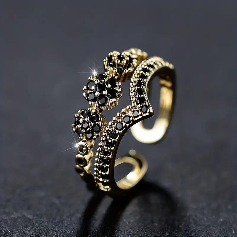 Vintage Kronenring mit schwarzem Zirkonia